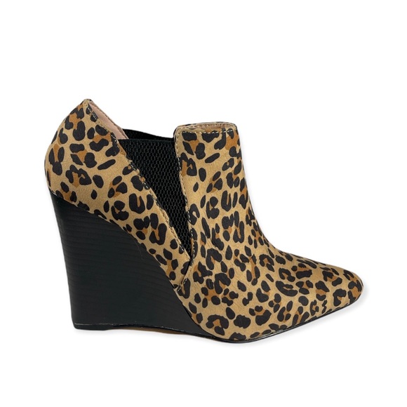 Shoes - Leopard Print Wedge Ankle Boots